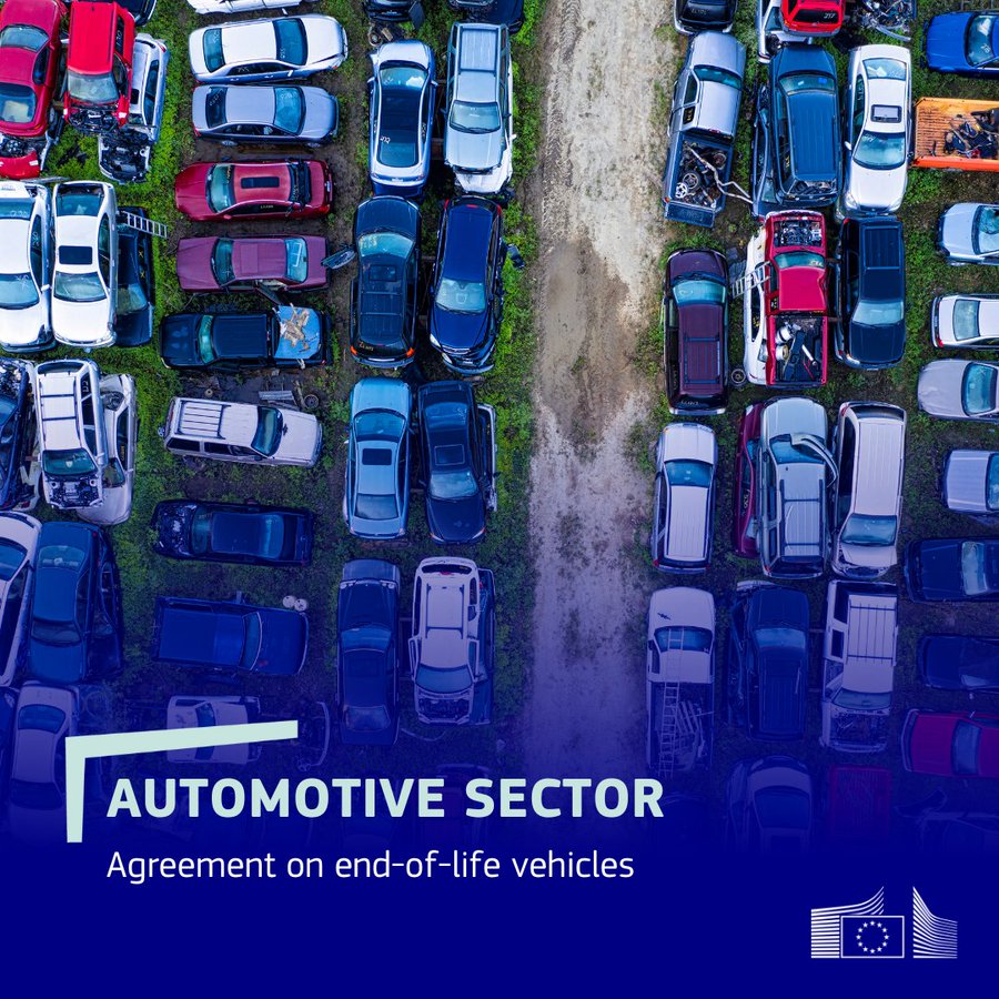 ✅Raggiunto accordo provvisorio sul regolamento relativo ai veicoli fuori uso.

I materiali preziosi contenuti in ogni veicolo saranno recuperati al termine del loro ciclo di vita e conservati all'interno dell'🇪🇺

Un'altra vittoria per l'ambiente 💯♻️👇
link.europa.eu/jDhJtD