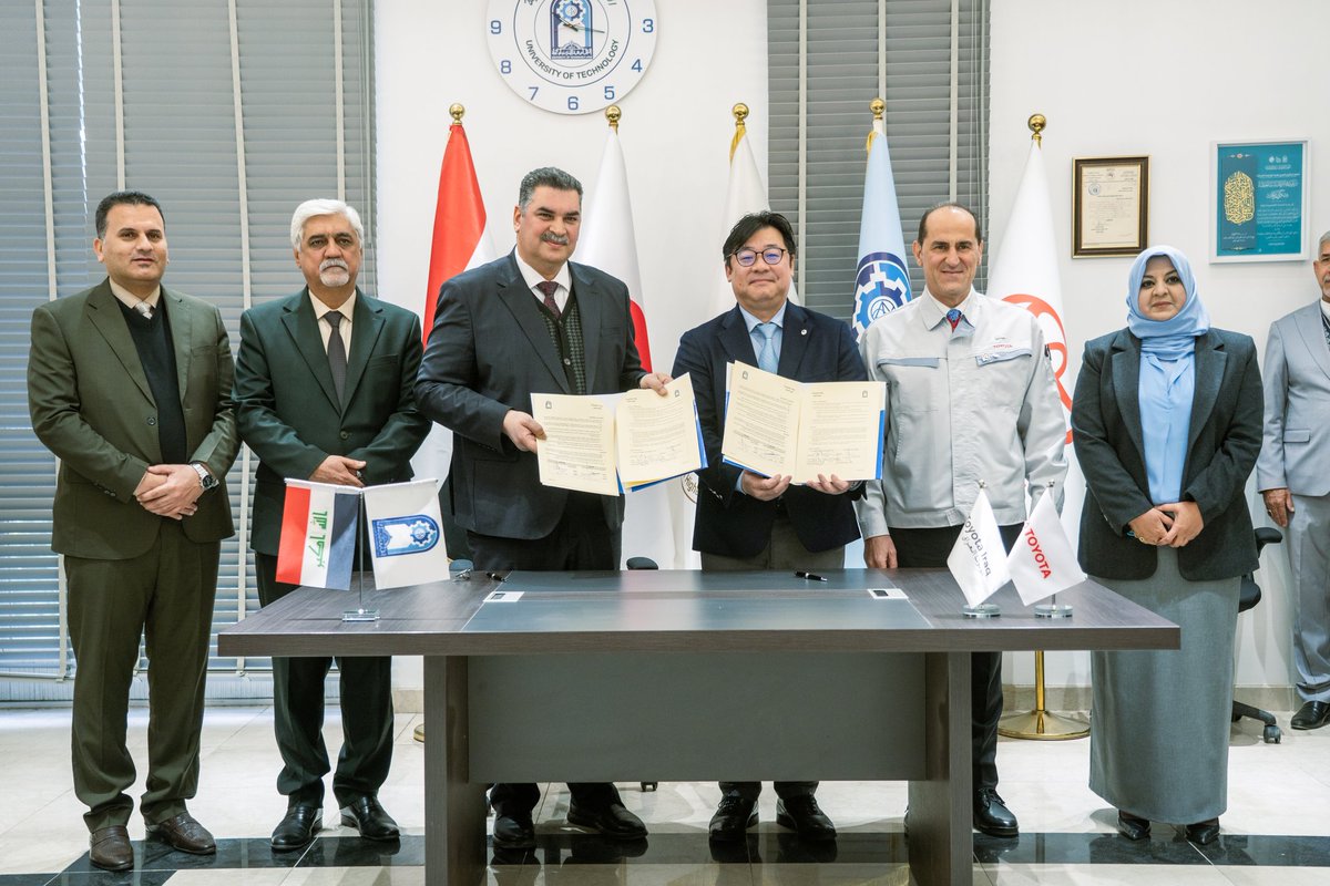 ToyotaIraq's tweet photo. Toyota Iraq and the University of Technology in Baghdad signed a Memorandum of Understanding (MOU) as part of a strategy to support applied education and better align academic outcomes with job market needs. 

#toyota #toyotsiraq https://t.co/50trrijyHN