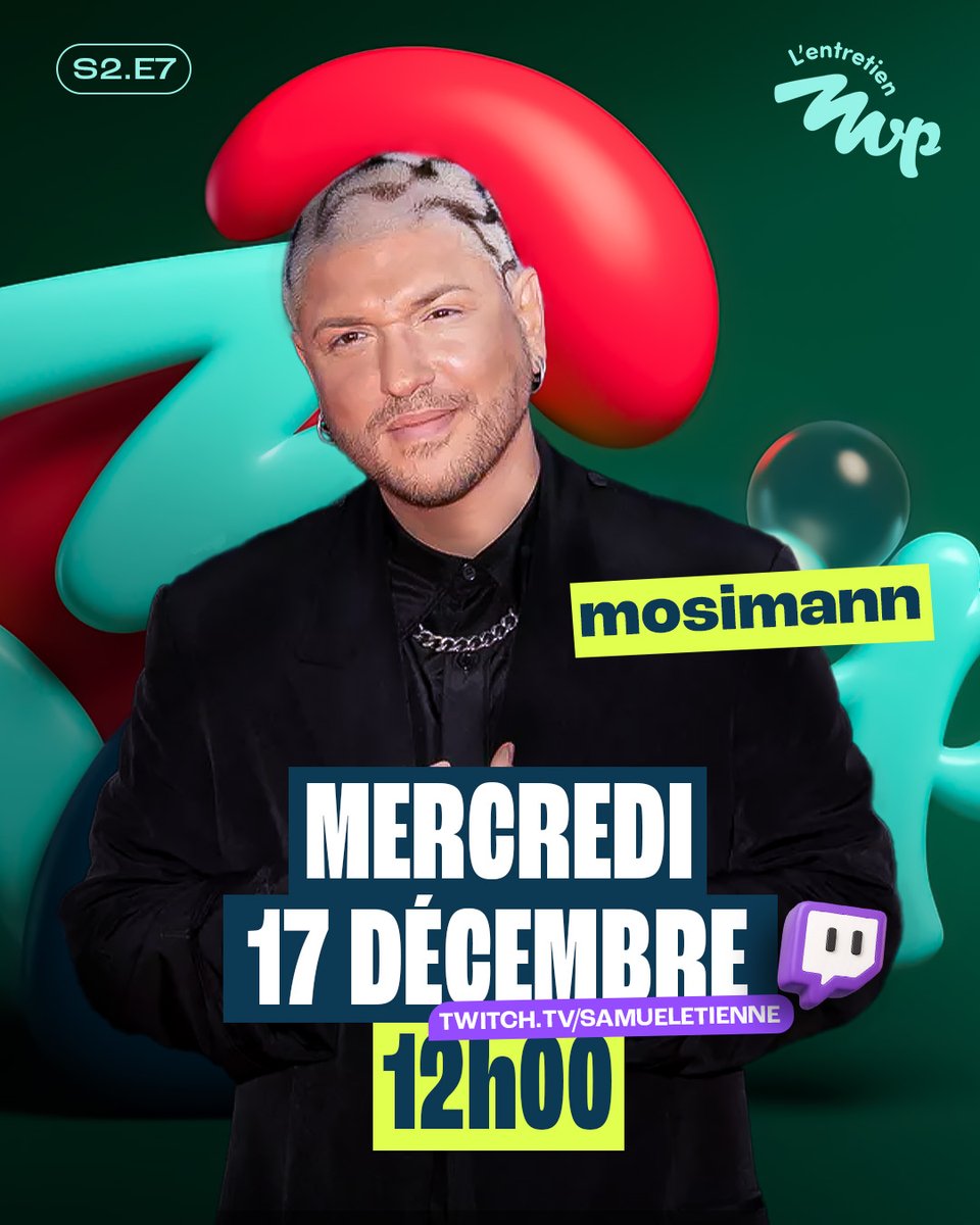Ce mercredi, <a href="/mosimannoff/">MOSIMANN</a>  sera aux platines pour l’Entretien MVP ! 🔊

Accompagné de <a href="/SamuelEtienne/">Samuel Etienne</a>, Mosimann nous fera l’honneur de revenir sur sa carrière, ses débuts derrière les platines et son univers musical ! 🪩

#mvp #maviepro