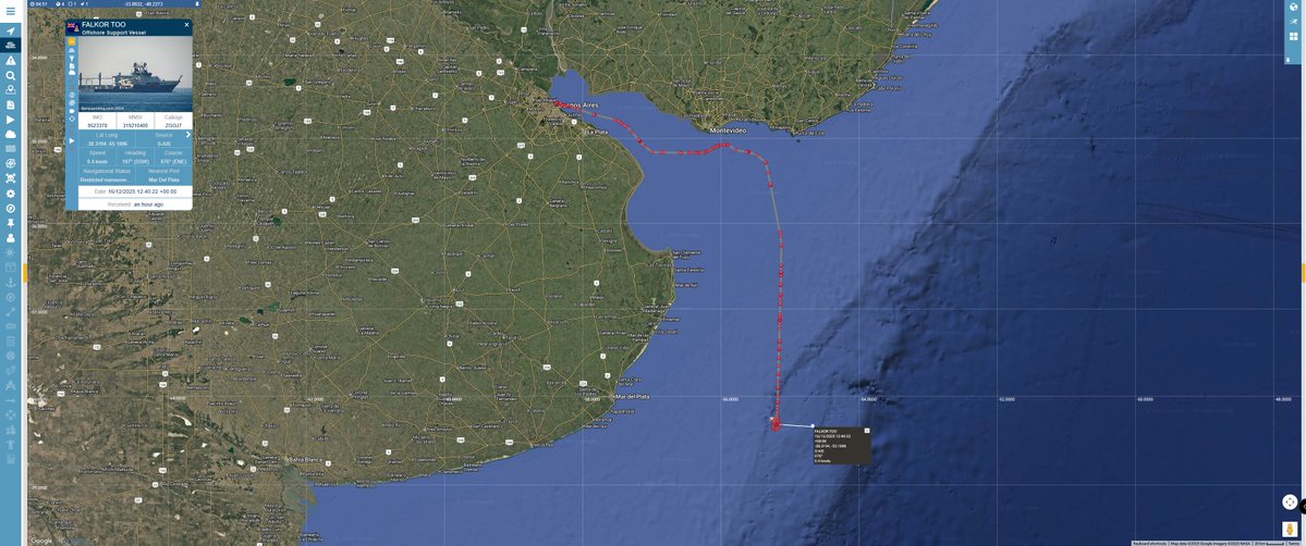 #RVFalkorToo Falkor Too has its ROV in the water. Follow the dive Live at -

youtube.com/live/ZCEBgJ8DA…

#vesseltracking by <a href="/BigOceanData/">BigOceanData</a>