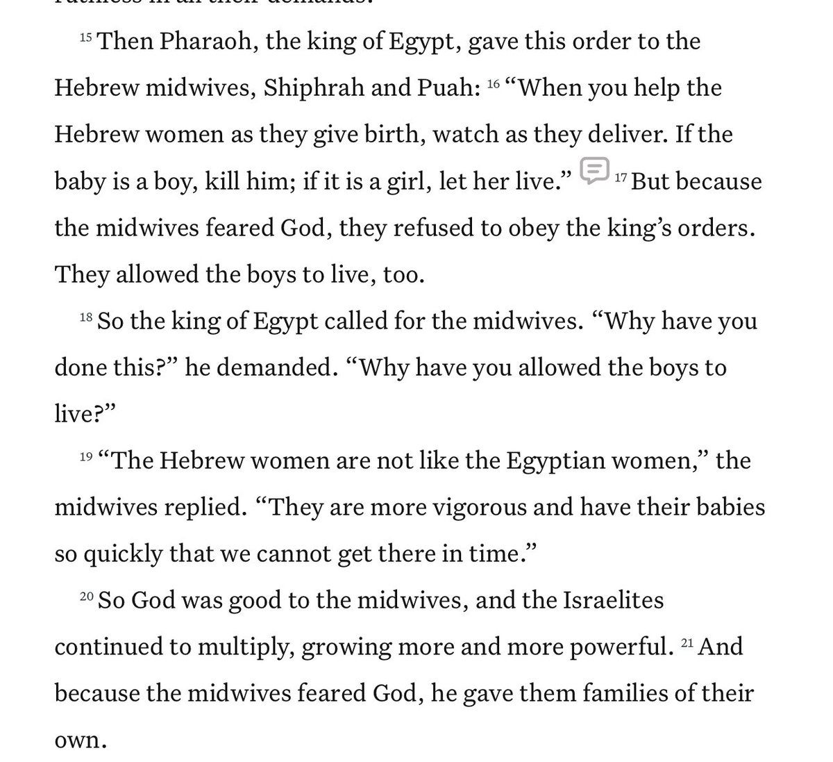 To Christians saying “I’ll /she’ll give birth like D Hebrew women” lol. Hold on.
U know that story wasn’t about easy/painless childbirth, right?
It was women lying to power to save women &amp; babies. Strategy. 
It never actually happened.
Sometimes we need to actually read the Bible
