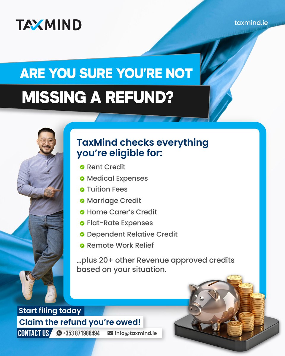 TaxmindIreland's tweet photo. Are you sure you’re not leaving money on the table?

#TaxRefundIreland #IrishTax #TaxAwareness #ClaimWhatYouDeserve #OverpaidTax
 #PersonalFinanceIreland #MoneyBack #IrishWorkers #WorkingInIreland
 #TaxSupport #FinancialClarity #TaxGuidance https://t.co/YN26wZCbHe