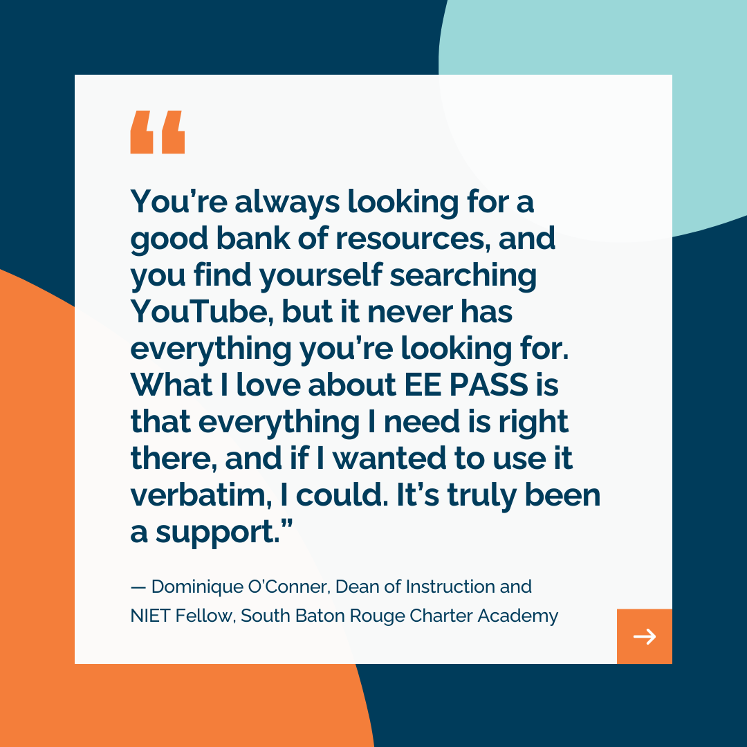 Sometimes it's hard to find strong videos of instructional practices. We released 3 free evidence-based resources from our EE PASS library that can be used for coaching or your own learning. ✨

Swipe to learn more. 👉

niet.org/ee-pass/

#NIET2025 #EEPASS #EdChat