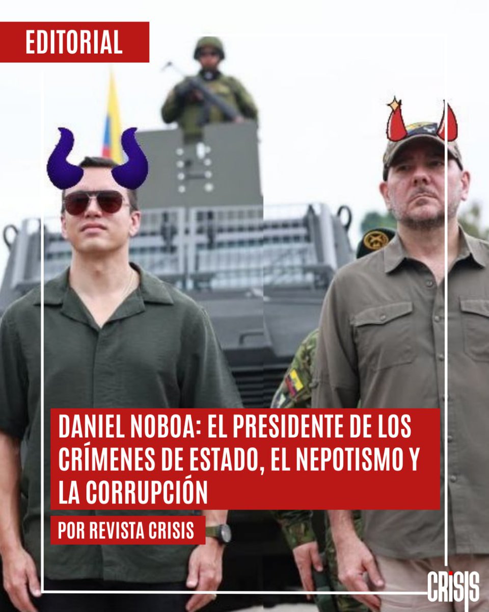 EDITORIAL| En medio de escándalos por crímenes de lesa humanidad, nepotismo y corrupción generalizada, la imagen del Narcoestado de Daniel Noboa -como el define a su propio régimen-, se encuentra igual de deteriorada que la de su propia persona.

👉shorturl.at/diKL1
