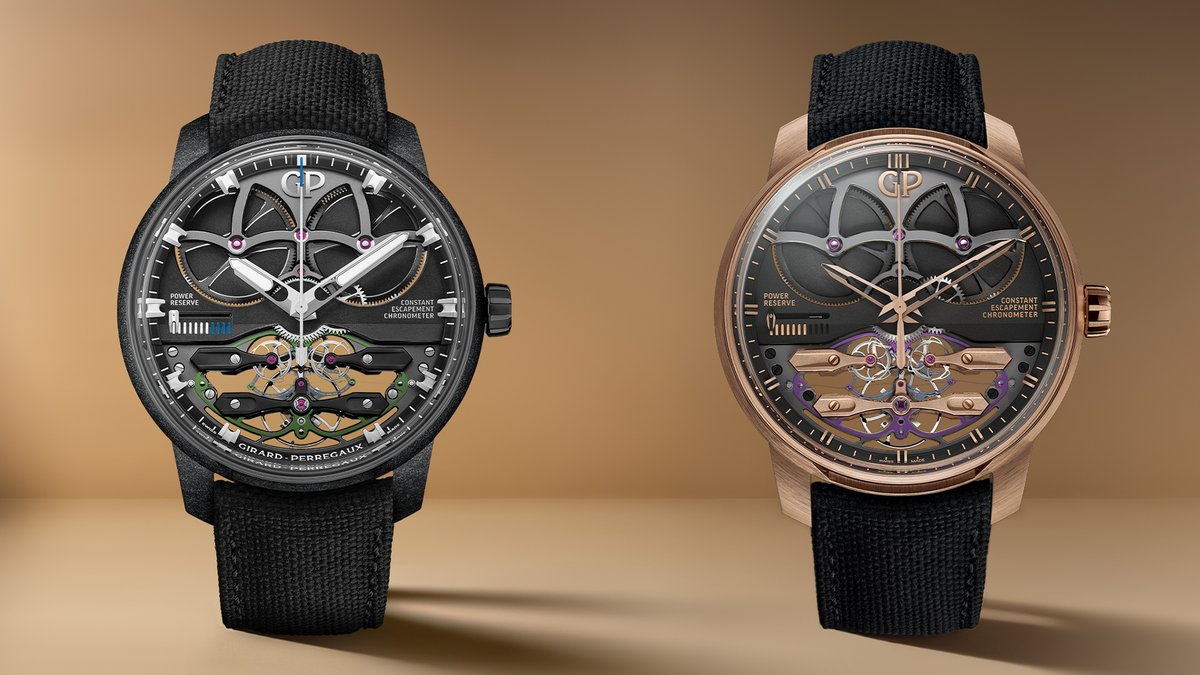 GirardPerregaux's tweet photo. The Neo Constant Escapement. Cutting-edge horological technology pairs with noble materials in two new editions: in pink gold or carbon & silicium composite.
#GirardPerregaux
#NeoConstantEscapement
#HauteHorlogerie #PinkGold #CarbonSilicium https://t.co/f5DIwG5fUa