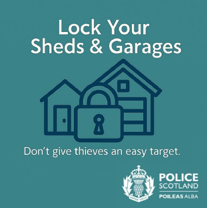 PSOSEdinburgh's tweet photo. Lock Your Sheds & Garages
Don’t forget sheds and garages! These are common targets for thieves. Lock them up and keep tools out of sight.
Find more information on security at https://t.co/IPCoG4wokT
#GarageSecurity #PreventTheft #StaySecure https://t.co/rzhP962tv7