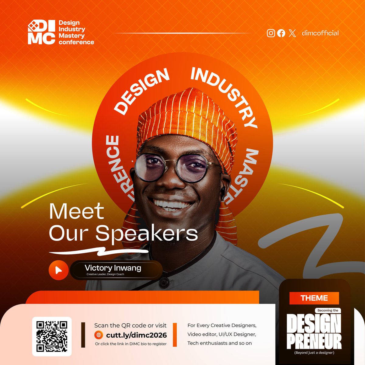 dimcofficial's tweet photo. 🔥 Speaker Spotlight: Victory Inwang (The Design Chef)

Creative leader, brand strategist &amp; design coach who has trained 1,000+ creatives across Africa and built powerful design communities.

Experience him live at #DIMC2026
📅 Jan 4–10
🔗 https://t.co/xMJYOzrBHJ https://t.co/odr0noxA3m