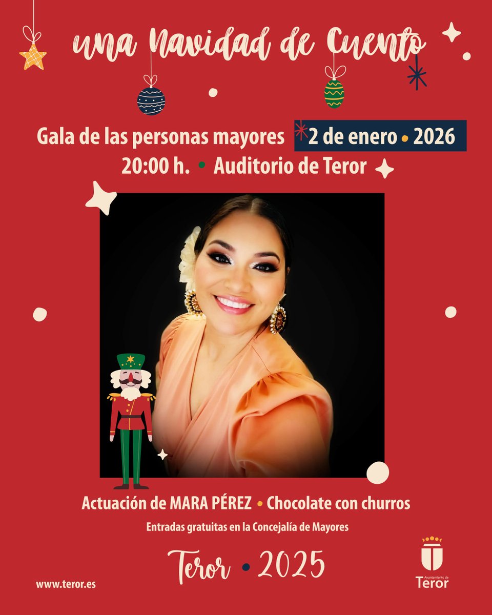 AytoTeror's tweet image. Gala Navideña del Mayor 💓 será el 2 DE ENERO en el Auditorio de Teror con la 🎤música de Mara Pérez, acompañada de Mariachi Alma 💫 Mexicana 🌵.
🎟️ ENTRADAS gratuitas, Concejalía del Mayor ☎️ 928630075 ext. #2162 y taquilla.
#teror #terorconlosmayores 
📎 teror.es/la-gala-navide…