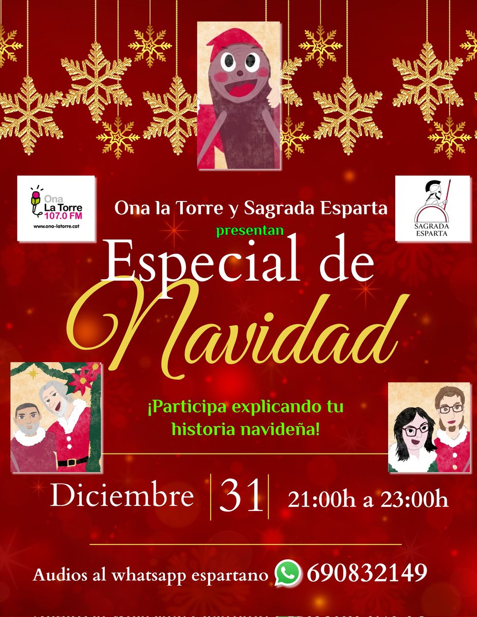 📣 ¡Tienes hasta el 29 de Diciembre para enviar tus audios a Esparta!
📻 ¡Tió, qué ajetreo en <a href="/OnaLaTorre/">Ona la Torre 107.0FM</a>!
🎊 ¡2h de programa especial de Navidad en el que tratar cualquier aspecto relacionado con las fiestas!
☃️ ¡Participa y hagamos una fiesta radiofónica la noche de fin de año!
