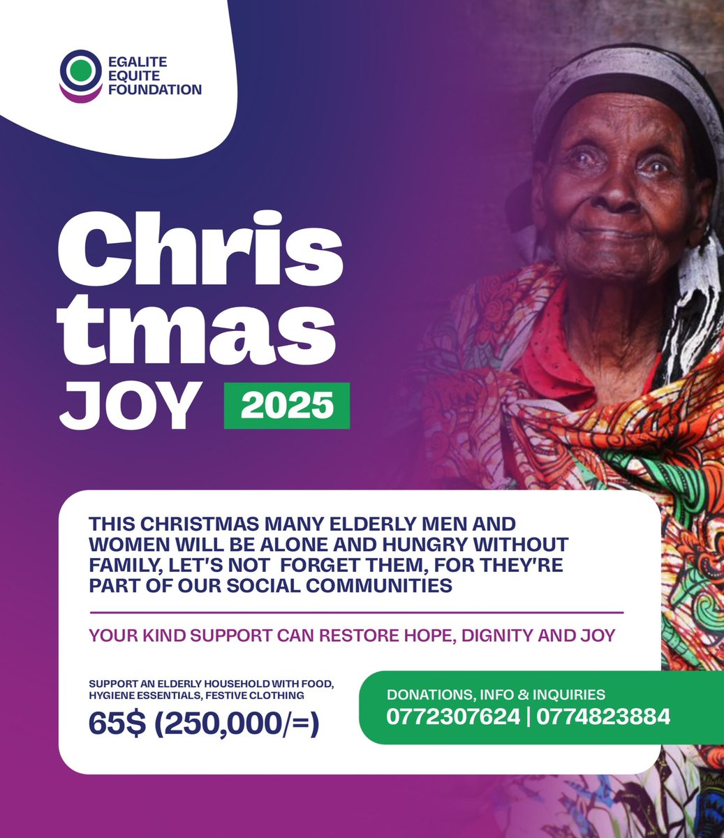 EgaliteEquite24's tweet photo. This Christmas, many elderly people in Katikamu North will sit alone and hungry.
 USD 65 can restore dignity and joy to one elderly household.
Be someone’s Christmas miracle.
https://t.co/qI75irvjNB

#ChristmasJoy2025 #SupportTheElderly #GiveHope https://t.co/pKlx3NrbeA