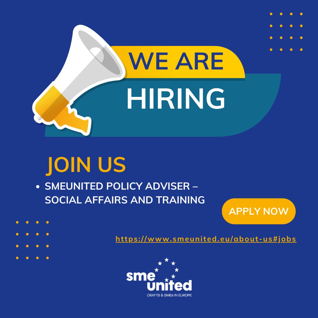 📢 Are you an energetic adviser ready to engage in shaping European policies on social affairs, employment and training for #SMEs?

➡️ Apply here by 8 January: linkedin.com/jobs/view/4343…

#hiring #jobsinbrussels #socialaffairs