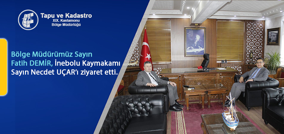 Bölge Müdürümüz Sayın Fatih DEMİR, İnebolu Kaymakamı Sayın Necdet UÇAR'ı makamında ziyaret etmişlerdir.
tkgm.gov.tr/kastamonu-bm/b…