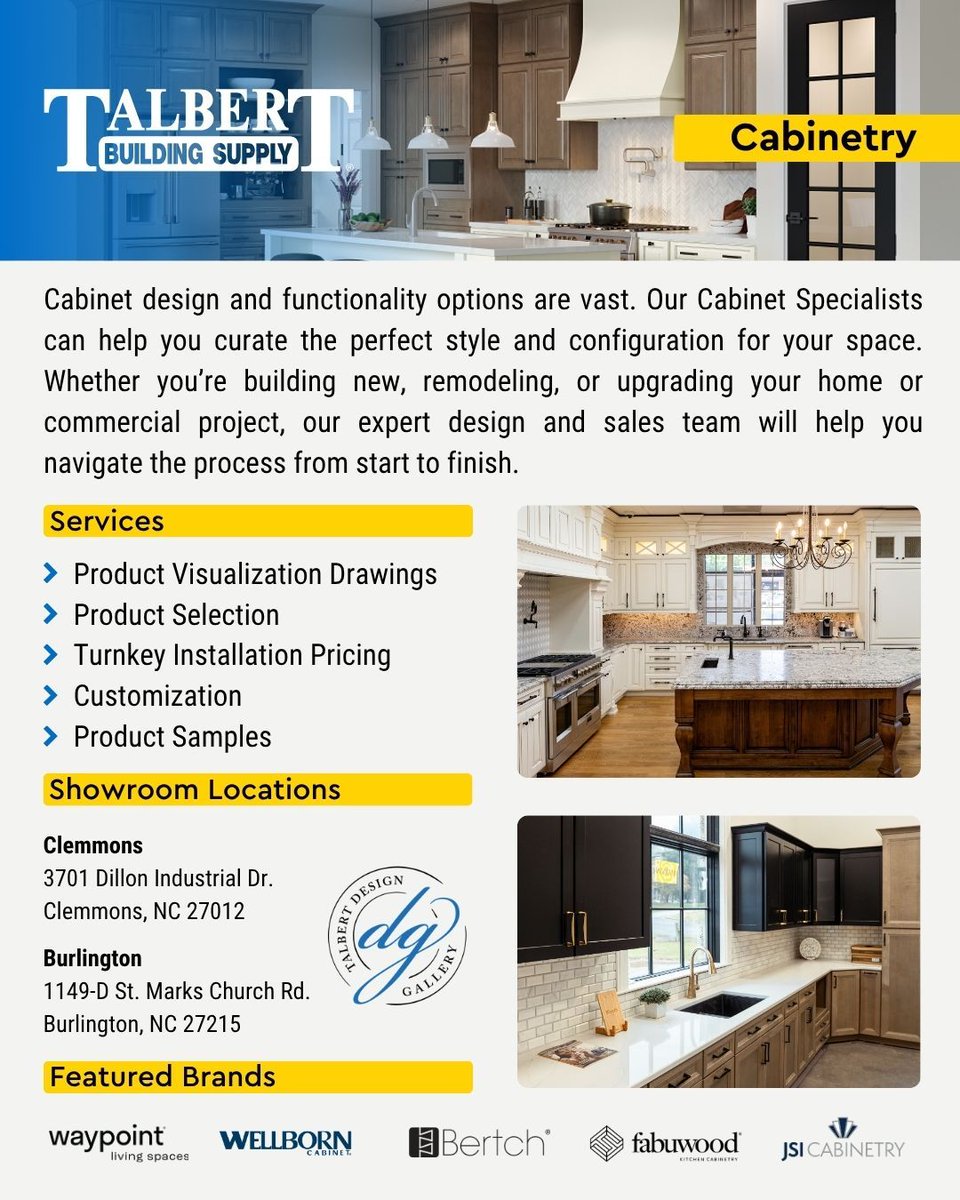 Cabinetry options are endless. Storage, layout, finishes, and hardware can make or break a kitchen or bath. Talbert Cabinetry Specialists can help you navigate new builds or remodels. Reach out or visit our Talbert Design Gallery showrooms to get started! talbertbuildingsupply.com/services/produ…