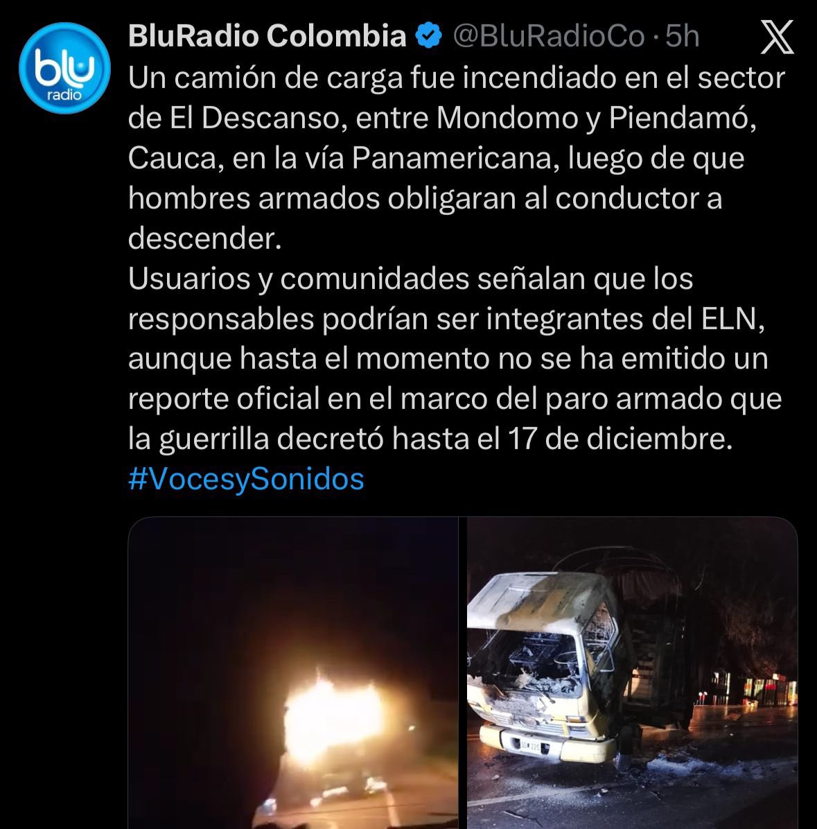 Petro; sus “hermanos” de la guerrilla del ELN han ejecutado más de 16 acciones terroristas desde el domingo a las 6:00 am. 

Todavía queda un día de paro armado mientras usted asustado trina contra la derecha que está ganando en Hispanoamérica.

La derecha no es el problema, el