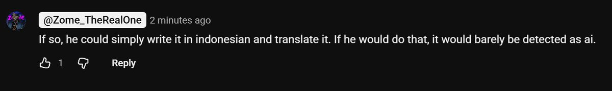 Glaivekiyo's tweet image. Using what? Google Translate? Using AI?

Then what's the fucking point?
Indonesian has so much words with multiple meanings that if translated, will make no fucking sense. 

But if I use AI, even if it doesn't get flagged, I still used AI 😭 So whats the difference?