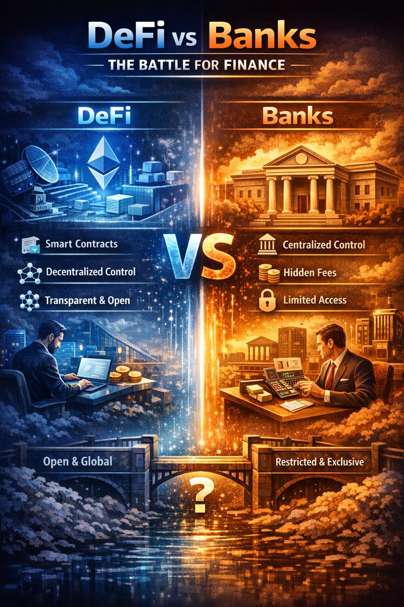 ElDaniel_Eth's tweet image. 🧵 WHAT IS DEFI — AND WHY BANKS  VIEW IT AS A THREAT 

DECENTRALIZED FINANCE (DeFi) is often misunderstood as a niche crypto trend.

In reality, it represents a structural shift in how financial systems are designed and operated.

Below is a concise explanation.