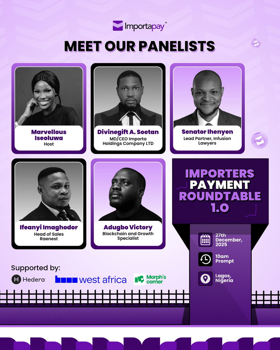 I’m pleased to be joining the <a href="/Importahq/">Importa</a> Payment Roundtable 1.0, hosted by <a href="/importapay_ng/">Importapay is Live</a> , as a panelist.

This conversation is timely. Payments remain one of the most complex layers of trade and commerce in Africa, especially for importers navigating cross-border transactions,