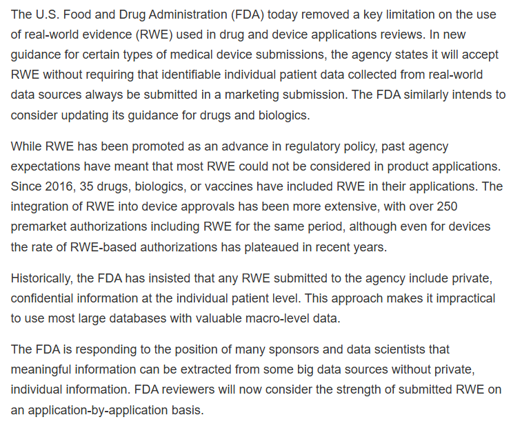doepke_michel's tweet image. A Gamechanger for $QURE? FDA Eliminates Major Barrier to Using Real-World Evidence in Drug and Device Application Reviews. #Huntington fda.gov/news-events/pr…