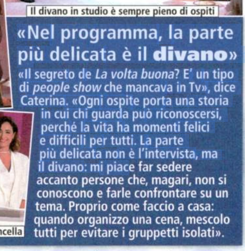 b_castiello's tweet photo. La Volta Buona รจ il people-show che mancava in TV. @caterinabalivo accoglie i suoi ospiti sull'iconico divano arancione con lo stesso spirito con cui invita gli amici a casa! #Telesette #cover in edicola oggi Grazie #danielaercolani https://t.co/nTonBK6eod