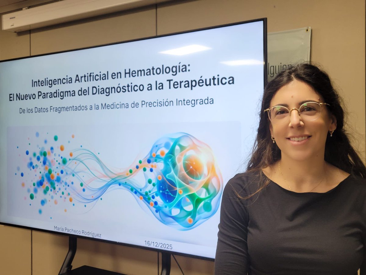 crh_MoralesIMIB's tweet photo. María Pacheco @mapachecosa R-4 del Servicio impartió la sesión científica semanal haciendo un repaso de la aplicación de la Inteligencia Artificial en nuestra actividad profesional como hematólogos. Hay que ir preparándose para la nueva era de la Medicina 👍 https://t.co/ONf1l9Qes1