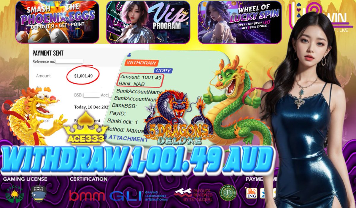 U2WINCOMPANY's tweet photo. 🎰🎰🎰 ： 43.00 AUD 
🎰🎰🎰   : 1,001.49 AUD
🎰🎰🎰   :  🎰
🎰🎰🎰   :  5 DRAGONS DELUXE 
📌 FACEBOOK SHARE BONUS 
📌 TELEGRAM SHARE BONUS  
📌 BIRTHDAY BONUS 
📌WEEKLY COMMISSION BONUS 

🔗🔗🔗🔗🔗
🪩 https://t.co/C9D1cEH6hx
📱  https://t.co/sLbtb4r4A4 https://t.co/3rwL2fjQ8E