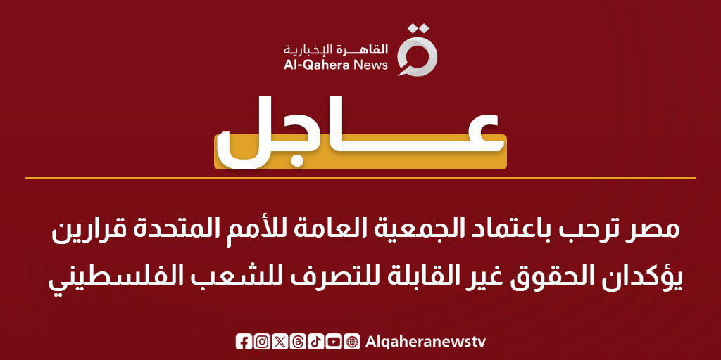 عاجل | الخارجية المصرية: مصر ترحب باعتماد الجمعية العامة للأمم المتحدة قرارين يؤكدان الحقوق غير القابلة للتصرف للشعب الفلسطيني 