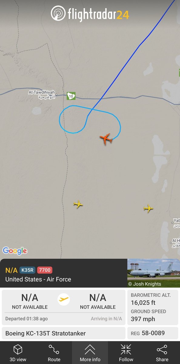 WhatIThinkAbt1's tweet image. United States Air Force squawking 7700 in Saudi Arabia #flightradar24 #usaf #squawk