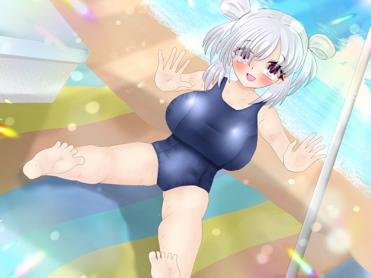 #oc #一次創作 #イラスト 
#絵柄好みって人にフォローされたい 
#くそ寒いので水着を貼る 
イラストの再掲。
スク水の女の子😆 