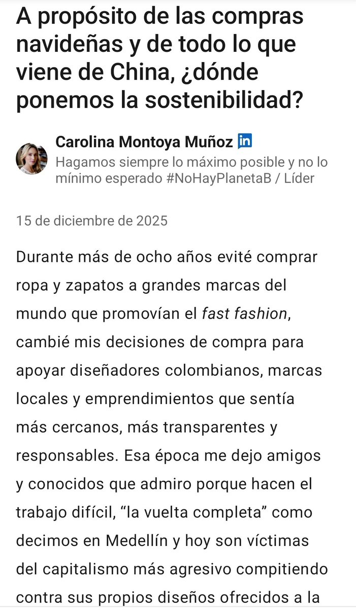 ¿Dónde ponemos la sostenibilidad mientras traemos todo de China? 
Seguimos resistiéndonos al cambio de paradigma del comercio en el mundo o le buscamos "la comba al palo'"... 

linkedin.com/posts/carolina…