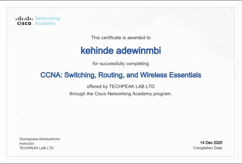 Teejumolaa's tweet image. Grateful to have completed my CCNA 1  and CCNA 2 journey so far “Introduction to Networks” and “Switching, Routing &amp;amp; Wireless Essentials”.
Huge thanks to @techpeaklab @akintunero 👏👏for providing quality free learning resources and guidance. This made the journey smoother and…