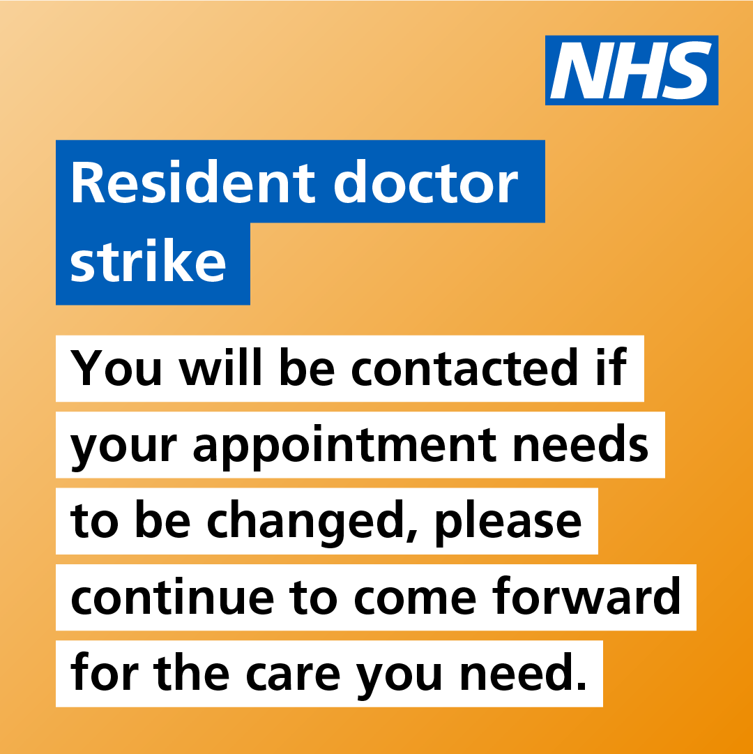 Strike action starts from 7am Wednesday 17 December and runs until 7am Monday 22 December. Some NHS services will be affected.

You will be contacted if your appointments needs to be changed.  Please continue to come forward for the care you need.