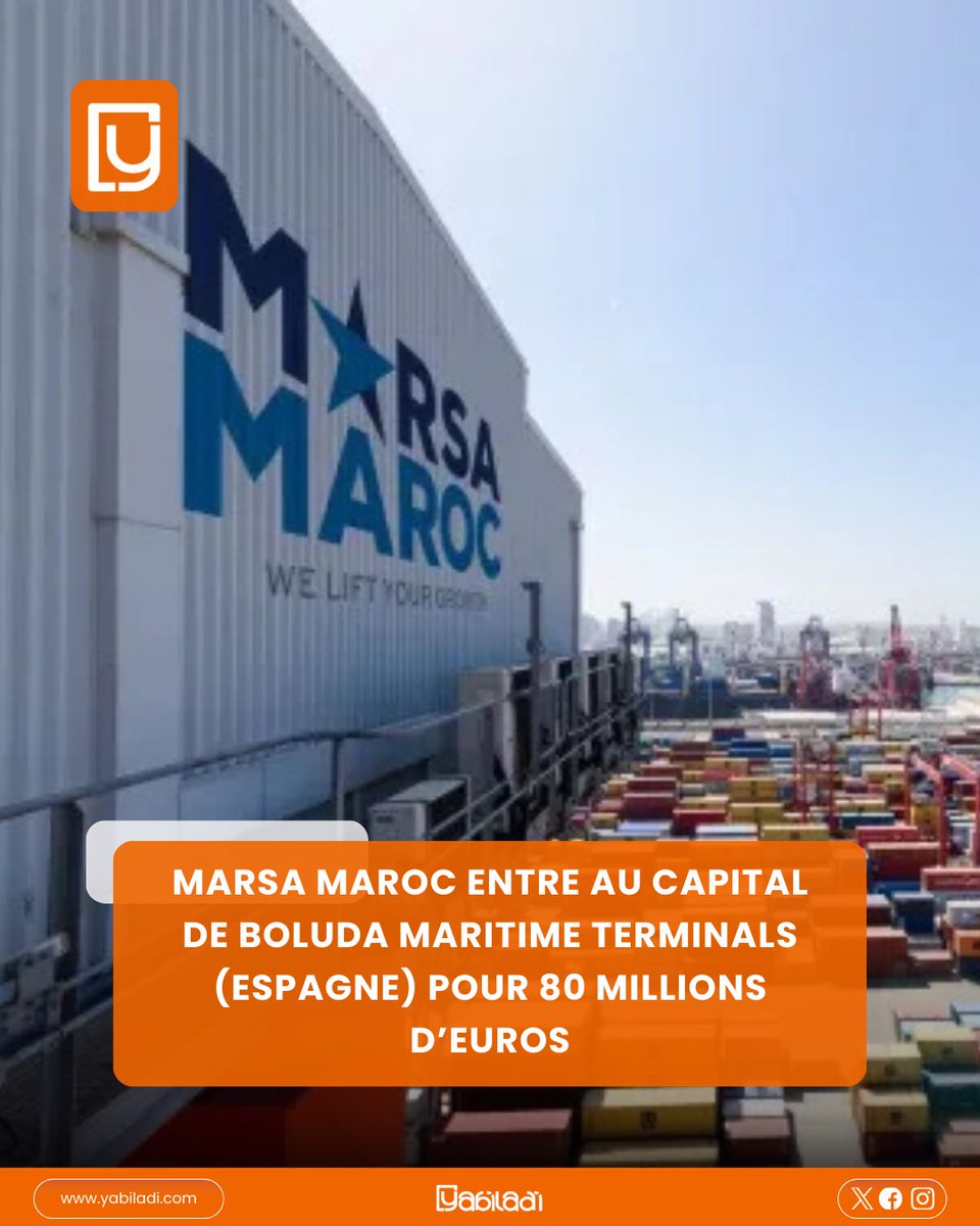 yabiladi_fr's tweet image. Marsa Maroc conclut un accord stratégique avec Boluda pour acquérir 45 % de Boluda Maritime Terminals (BMT) pour 80 M€ (~850 M MAD) 💶🚢
Détails 👇: yabiladi.com/articles/detai…

 #MarsaMaroc #Logistique #Investissement #Partenariat #Marsa