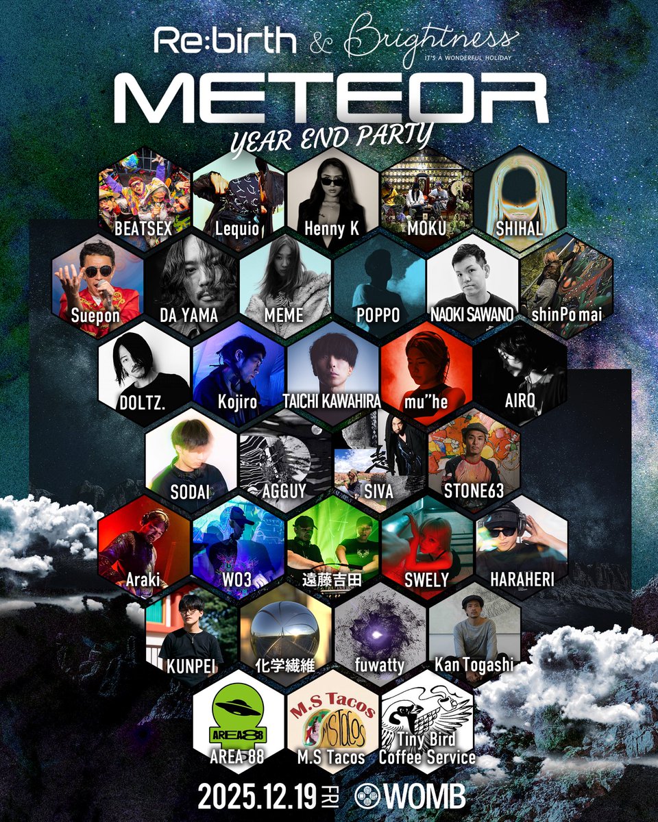 今週金曜はRe:birth &amp; Brightness！METEOR at WOMBにてお待ちしてます🪐
来れそうな方は連絡くださいねん〜　

More Info
ja.ra.co/events/2318975