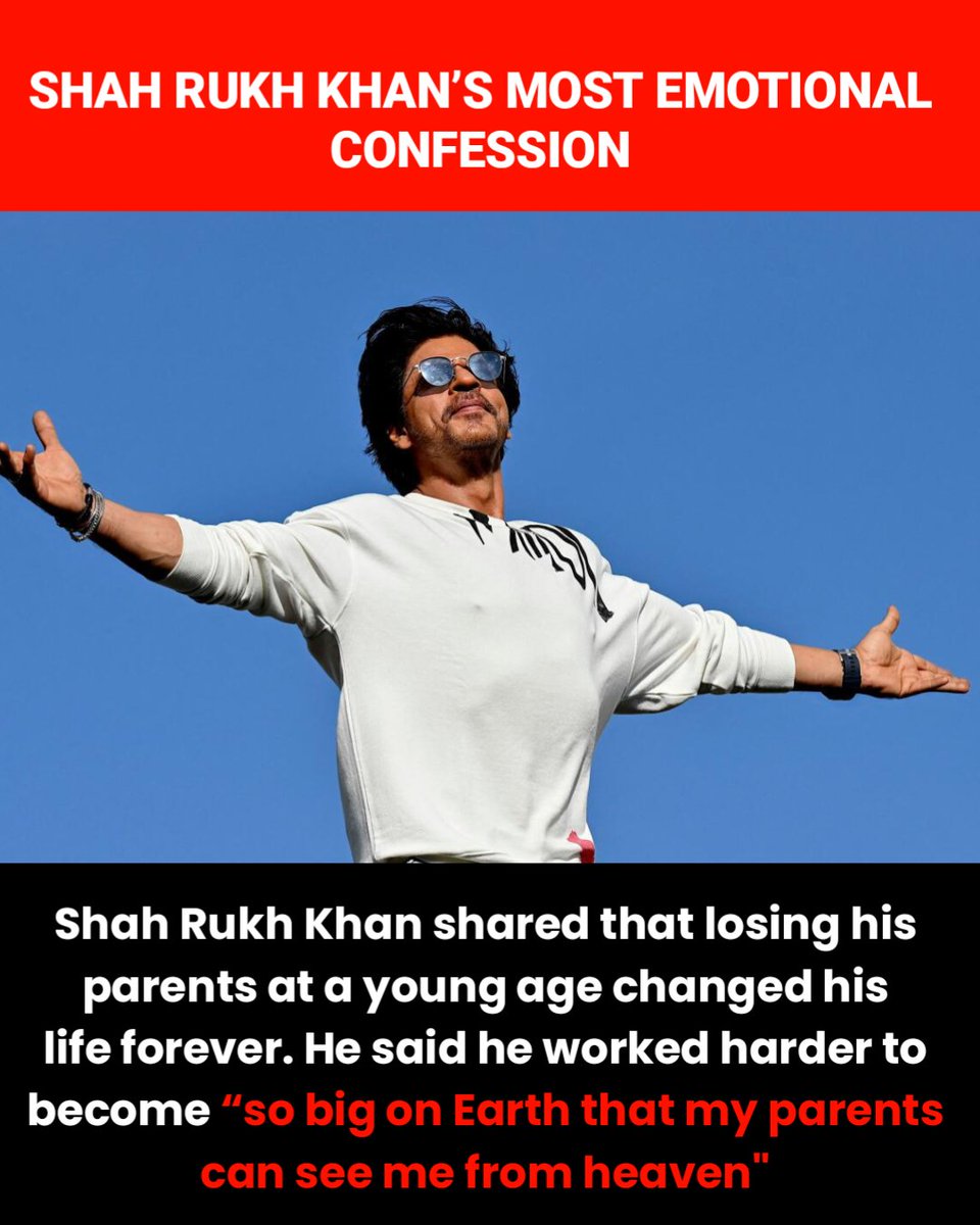 Beingshivoo's tweet image. Shah Rukh Khan revealed that losing his parents at a young age changed his life forever. He said he worked relentlessly to become “so big on Earth that my parents can see me from heaven.”
#ShahRukhKhan #SRK #EmotionalConfession #Inspiration #LifeStruggles #NeverGiveUp #HardWork