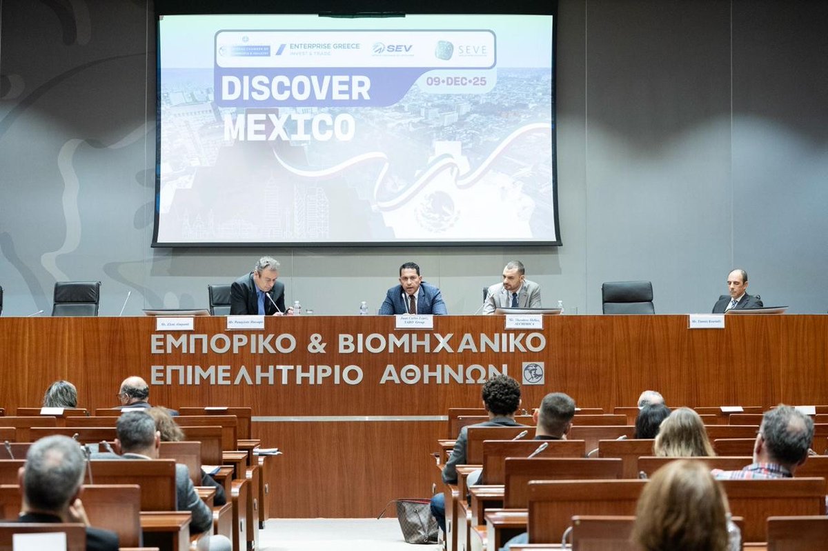 SEV_Fed's tweet image. #ExportReady 🤝 Ελλάδα–Μεξικό: Αναδυόμενες ευκαιρίες για ελληνικές επιχειρήσεις 📌 Στις 9/12, η εκδήλωση «Discover Mexico» από ΣΕΒ, Enterprise Greece, ΕΒΕΑ &amp;amp; @SEVE_GR  έφερε κοντά επιχειρηματίες και φορείς για συνεργασίες και νέες αγορές.
👉Περισσότερα: ow.ly/Myvr50XK9l3