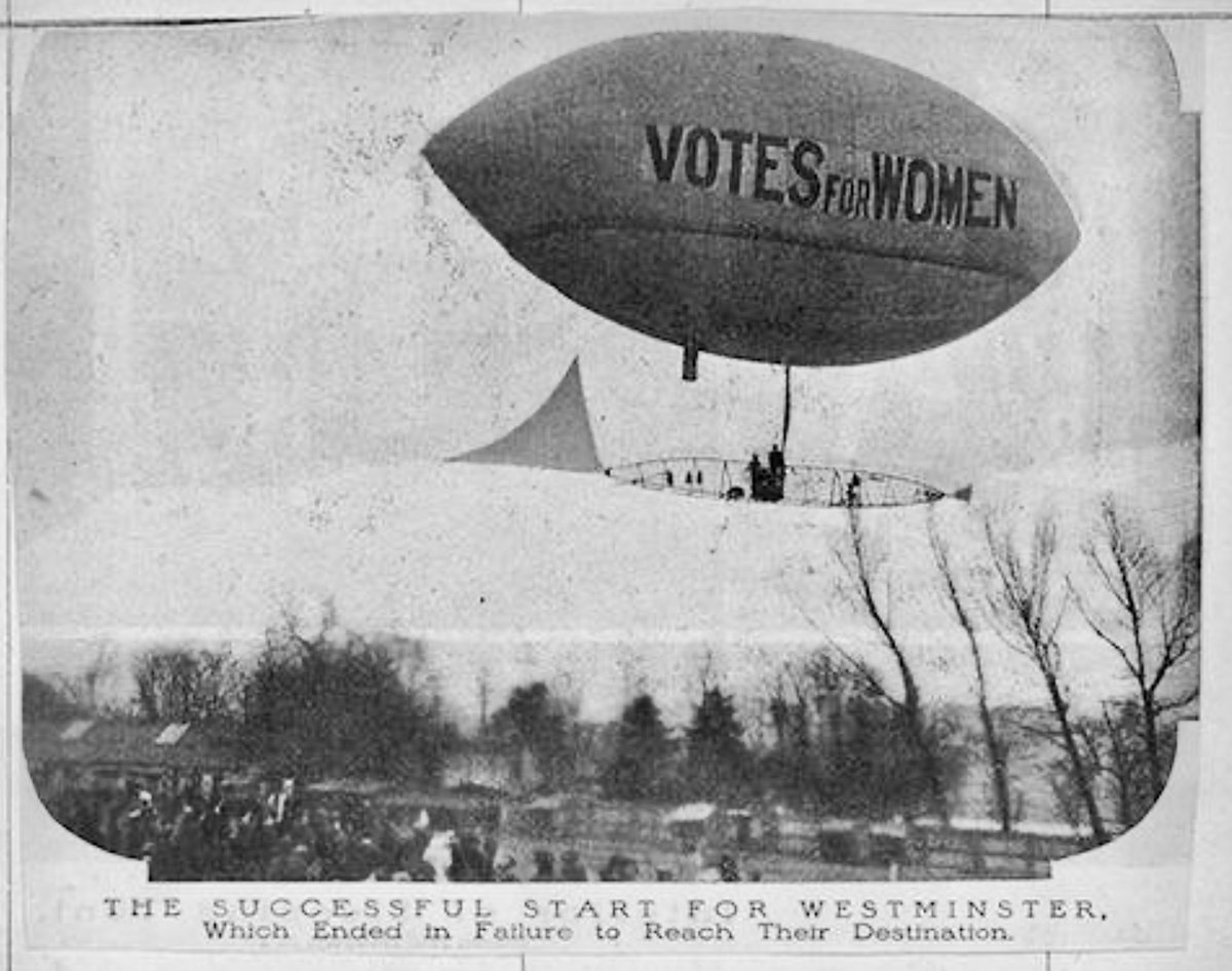 In 1909, during the State Opening of Parliament, suffragette Muriel Matters boarded an airship intending to "bomb" Parliament with 'votes for women' leaflets. 

In 1939, she reminisced about her aerial adventure:
bbc.co.uk/videos/c88zzvj…

#history #womenshistory #HERstory