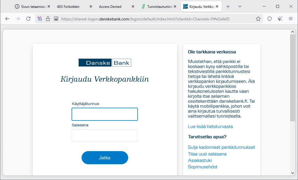 petterij's tweet photo. Verkkopankin käyttö pimeästä Tor-verkosta kannattaisi estää. #OP ja #Nordea estävät, S-pankki ja Danske eivät. #tietoturva #pankit #TOR https://t.co/wrwdIqtDOl