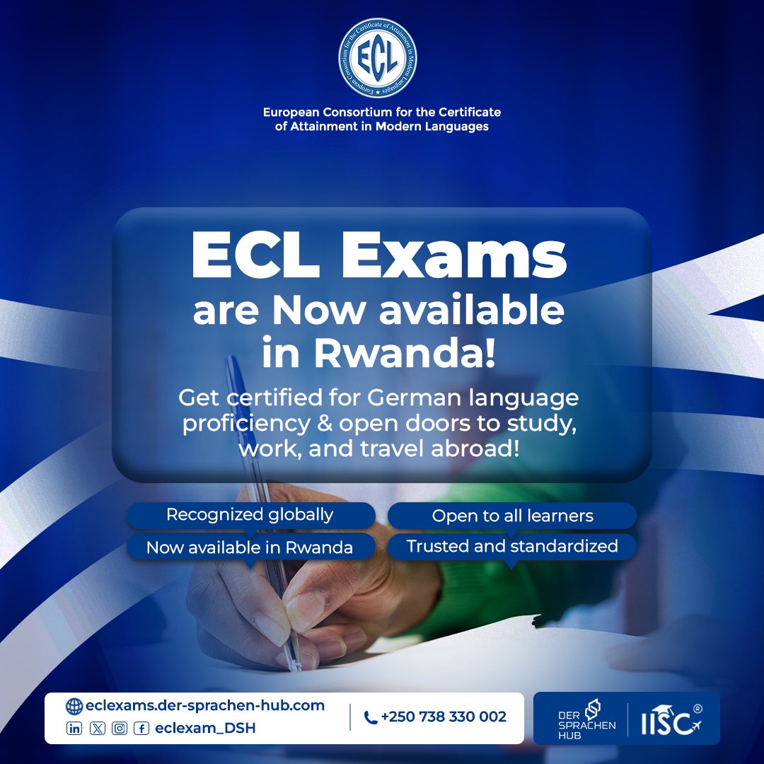 eclexams_DSH's tweet photo. Ready to certify your German? 🇩🇪
ECL German Exams in Kigali 🇷🇼 open doors to study, work &amp; global opportunities.
Free exam coaching before Dec 31
https://t.co/pwZ9wa31b1
#GermanExam #ECLGerman #StudyInGermany #EastAfrica https://t.co/AQHiHILAgo