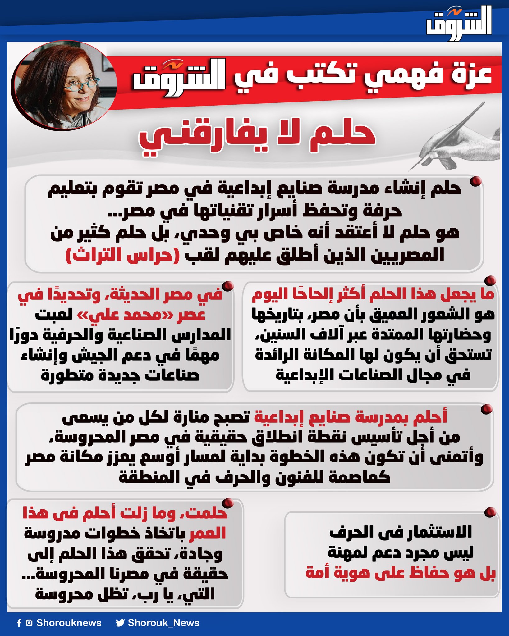 عزة فهمي تكتب في الشروق: حلم لا يفارقني 