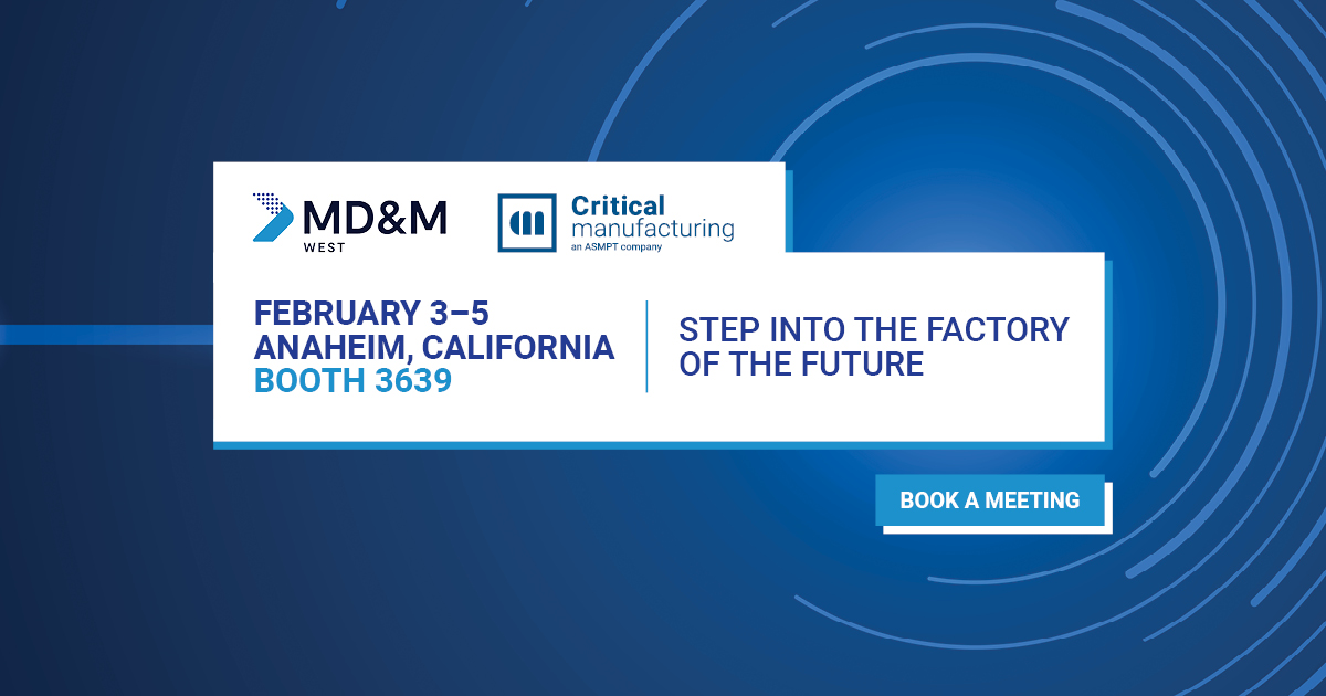 The Critical Manufacturing team will be at MD&amp;M West 2026! Find us at #Booth3639 and discover how Medical Device &amp; Industrial Equipment manufacturers can step into a new era of intelligence. 

Book a meeting: criticalmanufacturing.com/campaign/mdm-w…

 <a href="/IME_Events/">Manufacturing by Informa</a> #MakingIndustry40AReality