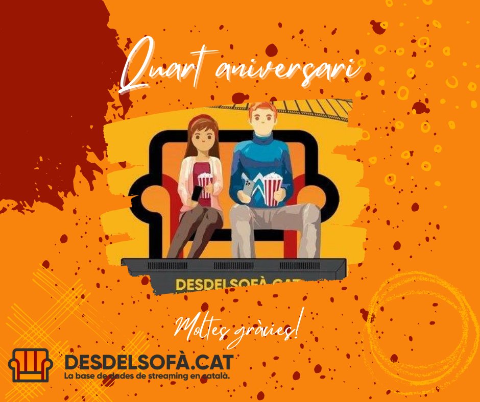 Avui la web desdelsofa.cat compleix 4 anys.

4 anys treballant per augmentar la presència del català a les plataformes i per difondre l'audiovisual en català.
Continuem treballant per millorar la web.

Moltes gràcies per aquests 4 anys! (i els que vindran).