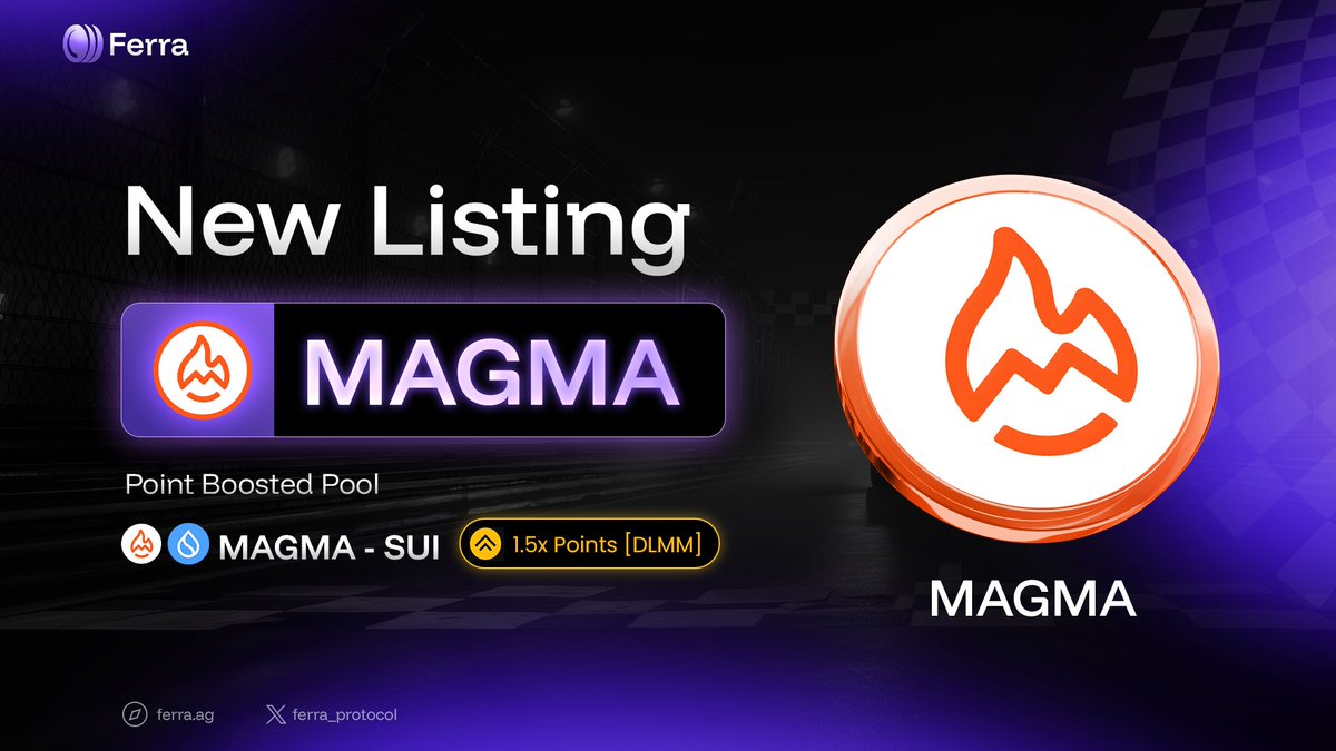 ferra_protocol's tweet photo. $MAGMA @Magma_Finance now listed on Ferra
For 1.5x Point Boost:
• MAGMA - SUI | DLMM
LP now → https://t.co/kFPxlQ6zZ8 https://t.co/MNNYfkrz8Q