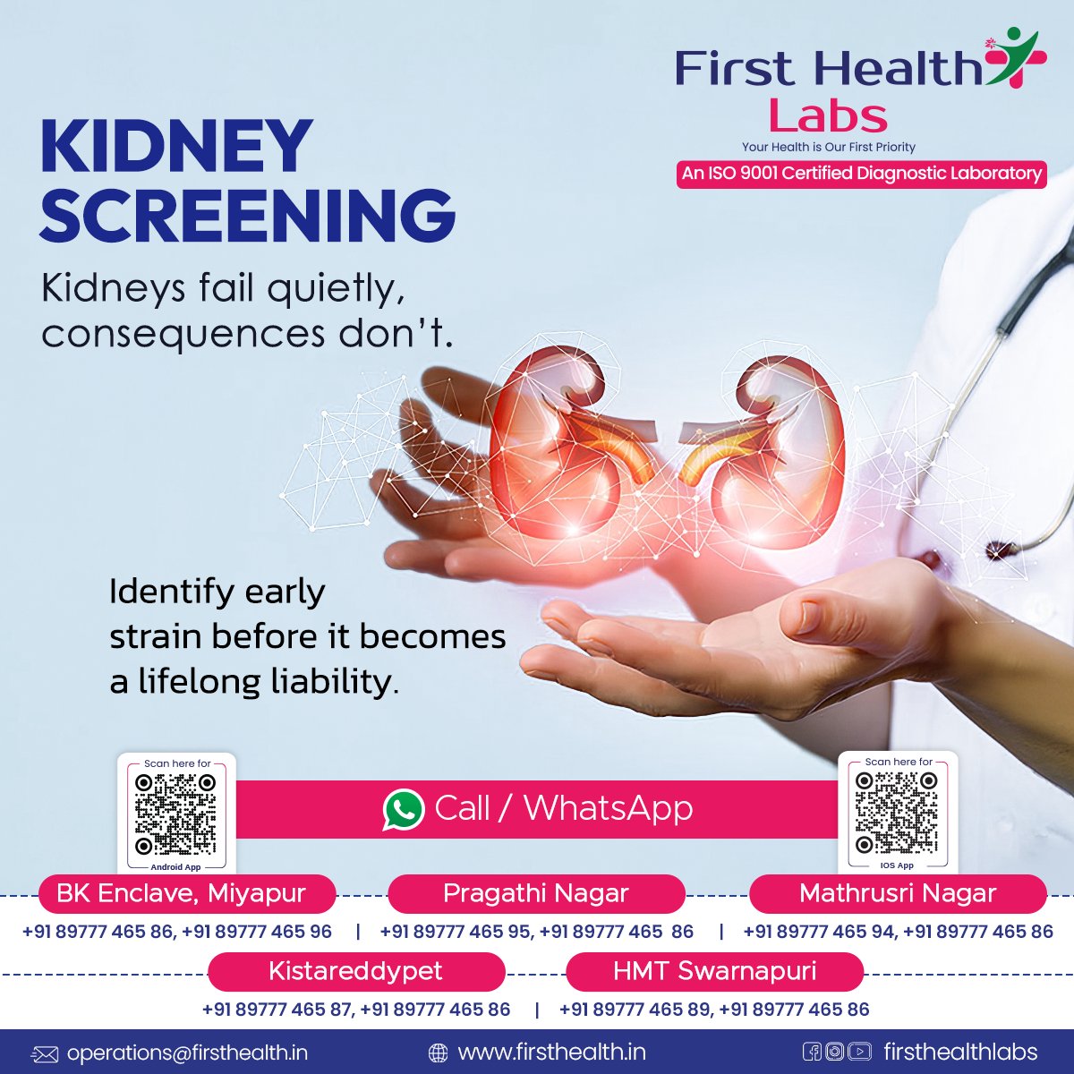 firsthealthlabs's tweet image. Kidney problems can go unnoticed. Early testing protects your health.
Choose First Health Labs—complete Kidney Check-Up available now.

📞 +91 89777 46586 | +91 89777 46596
🌐 Book Online: firsthealth.in

#FirstHealthLabs #KidneyScreening #HealthCheckup #RenalCare