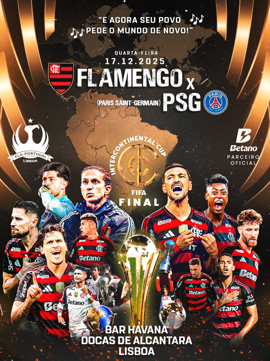 Amanhã a Fla-Portugal vai fazer história mais uma vez e vamos parar Lisboa para ver o Bicampeonato do mengão. Pra cima delessss!!! A partir de 16h o aquecimento para o jogo. Estejam todos conosco. VAMOSSSS FLAMENGOOOOOOO!! 🙏🙌🔴⚫️