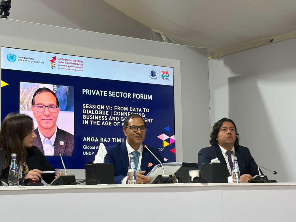 UNDPGAIN's tweet image. "We should ensure sustained investment in AI governance in corruption-prone sectors. Involving public &amp;amp; private sectors is key, developing shared ethical standards, compliance tools &amp;amp; safe data-sharing mechanisms" UNDP’s Anti-corruption Programme Advisor Anga Timilsina at #CoSP11