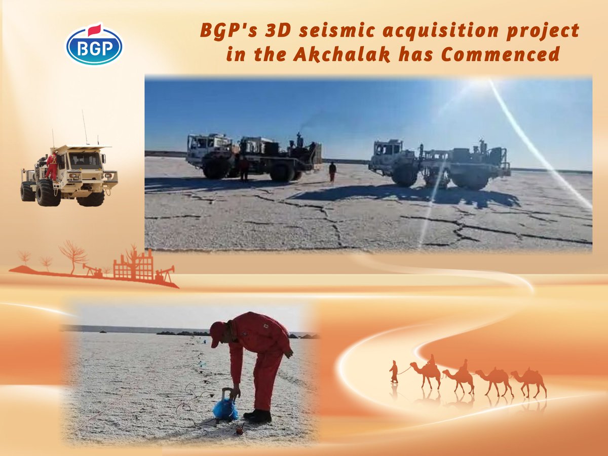 BGP_worldwide's tweet photo. #BGP_news
✨BGP's three-dimensional seismic acquisition project in the #Akchalak block of #Uzbekistan has officially commenced.🇺🇿 The crew completed equipment relocation and commissioning tests in just ten days, demonstrating highly efficient execution.
🔍Faced with construction challenges in salt marsh areas, the crew developed targeted construction plans through scientific planning and risk zone division, ensuring the smooth progress of the project.💪🏼
#CNPC #acquisition #seismic #bgp_power