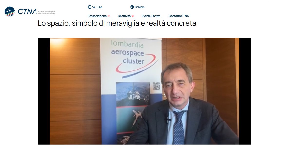 Per la Giornata Nazionale dello Spazio il <a href="/CTNA_aerospazio/">CTNA</a> lancia la rubrica "NEWS FROM SPACE". Nel video il Presidente del LAC racconta lo Spazio come realtà quotidiana e opportunità per i giovani 🚀

▶️ youtu.be/6y0Pw_tBSV8?si…

#GiornataNazionaleDelloSpazio #NEWSFROMSPACE