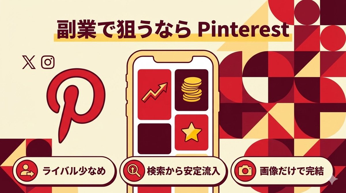 romi36363's tweet photo. 副業で稼げない人がやってない「たった1つのこと」
 → 人が集まる場所で発信してない。

Xでもインスタでもない。
今、ガチで伸びてるのは【Pinterest】

✔ ライバルがまだ少ない
✔ 検索から安定的に流入
✔ 画像だけで完結

テンプレさえあれば誰でも再現可能。

 このやり方の最強テンプレや、今すぐ稼げるテーマを知りたい方は、
 いいね＆リプに「ピント」と送ってください。
