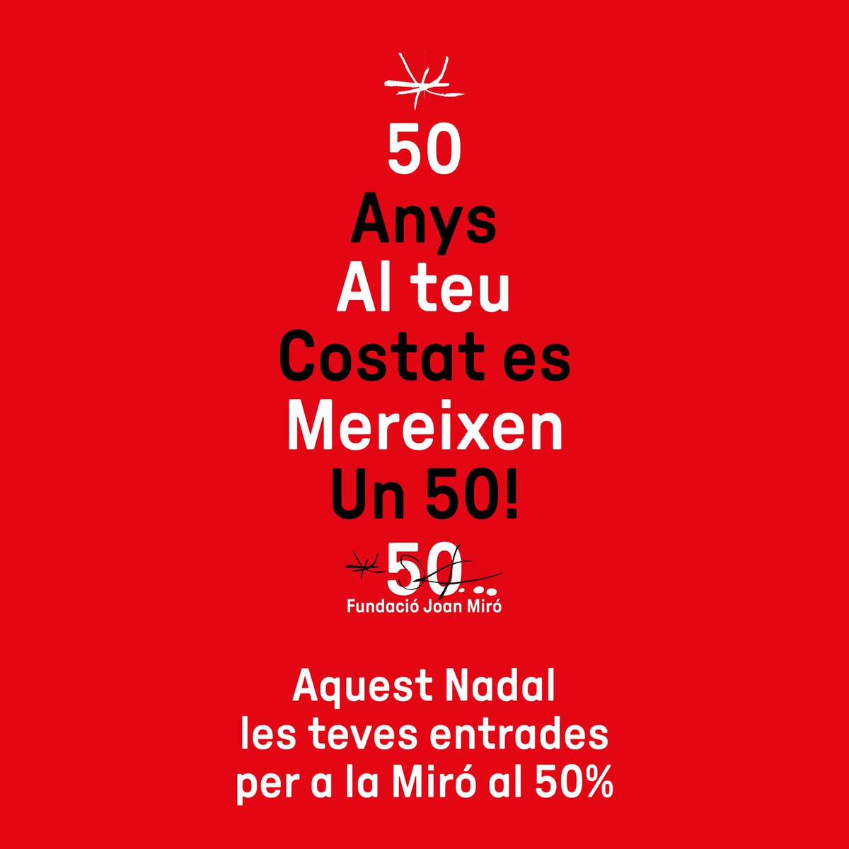 ✨Celebrem el 50è aniversari de la <a href="/fundaciomiro/">Fundació Joan Miró, Barcelona</a> amb una promoció única!

📚 Ensenyant el carnet de #bibliotequescat, gaudiràs d'un 50% de descompte en la teva entrada

✅ Compra a taquilla: mostra el teu carnet físic o digital

📅 Promoció vàlida fins el 15 de gener de 2026