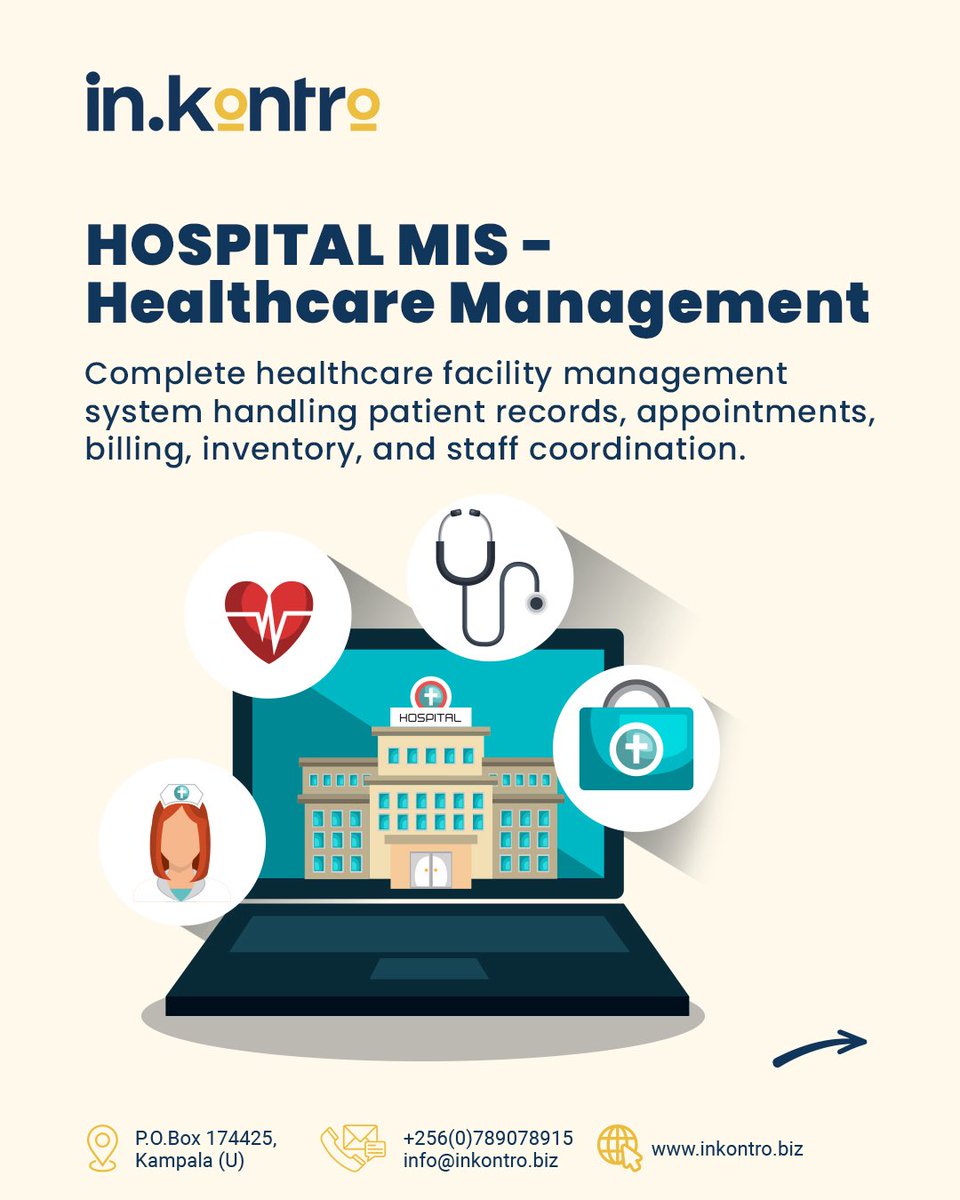 inkontro's tweet photo. With our #HospitalManagement system, you get to keep patient care, administration, billing &amp; records running with ease.

Handle patient registration, appointments, pharmacy inventory, lab results, staff scheduling &amp; medical documentation without mix-ups or delays.

#GetInkontro https://t.co/KkjliBrpsz